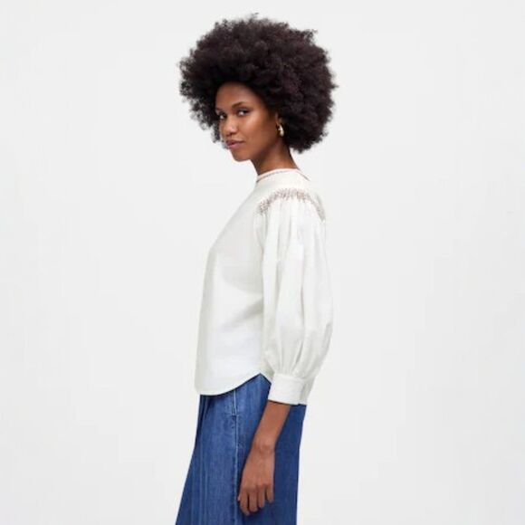 Madewell Embroidered Poplin Balloon-Sleeve Top Women White Cotton Small - Picture 2 of 11